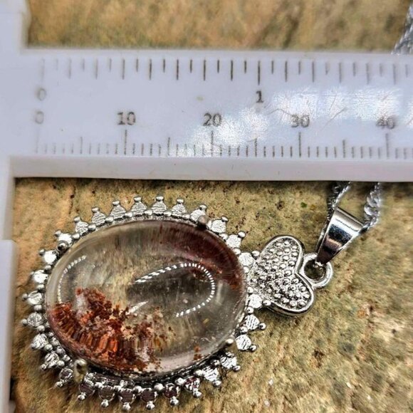 Nature Red Phantom Garden Oval Quartz Big Pendant Necklace - Picture 5 of 9